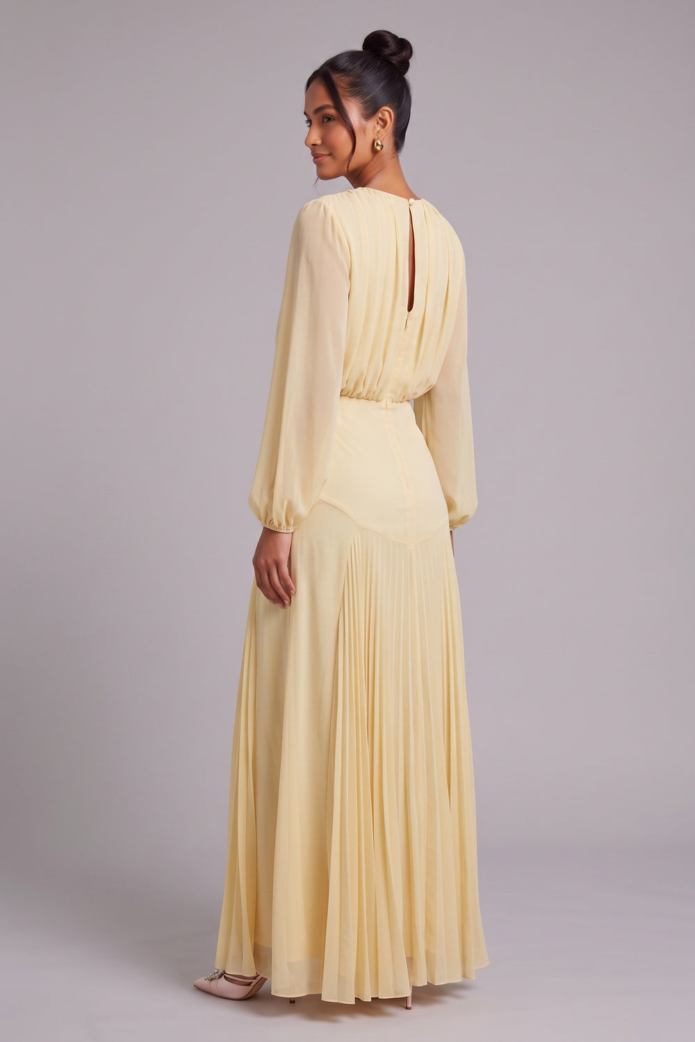 7aab04895355029e PALE YELLOW CHIFFON BLOUSON MAXI DRESS FOR WEDDING GUEST