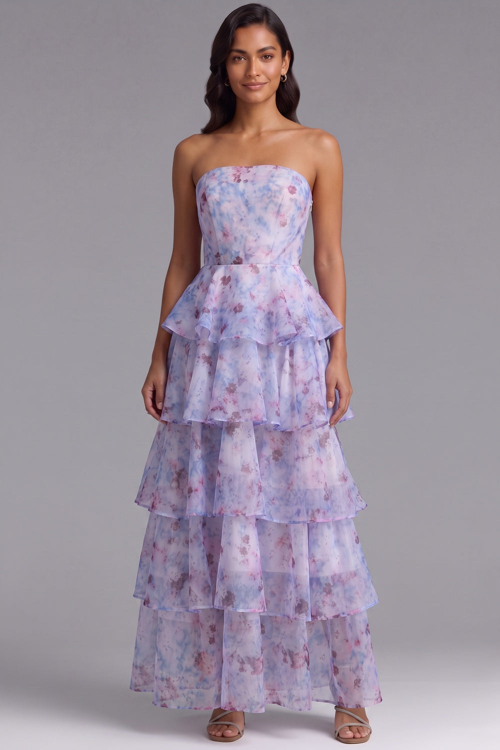 7aba4e9ea4ece438 FLORAL STRAPLESS TIERED MAXI DRESS FOR WEDDING GUEST