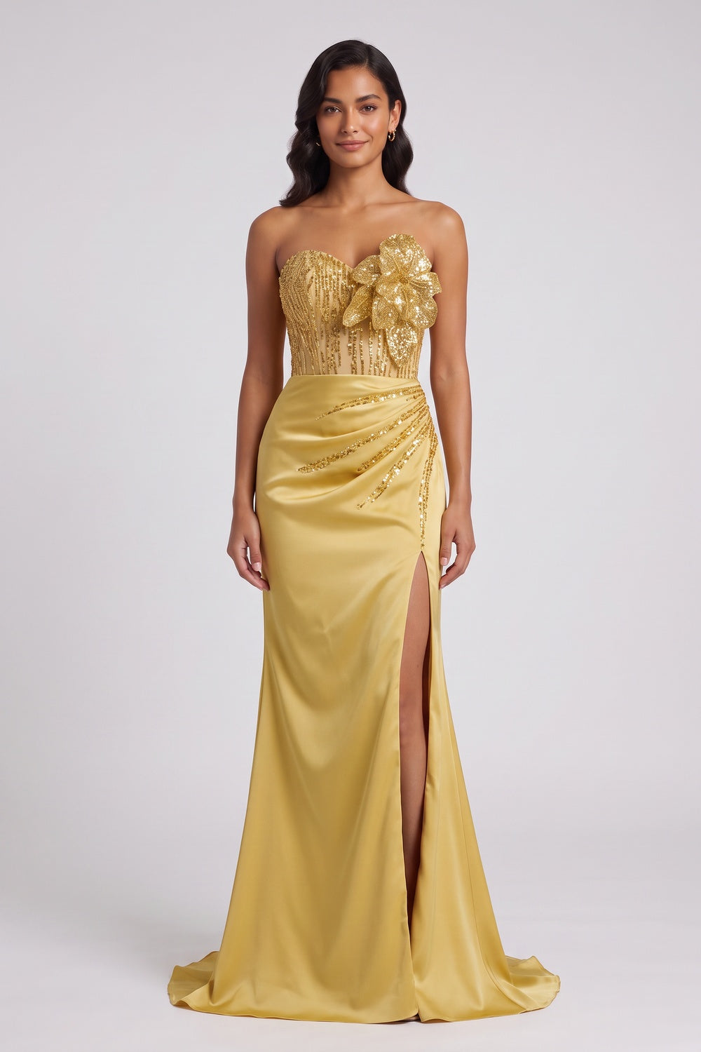 GOLD SEQUIN STRAPLESS MERMAID EVENING GOWN