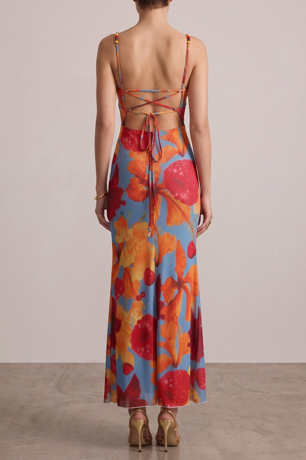 7b66b3d7cf53770e BEADED STRAP TROPICAL FLORAL MERMAID MAXI DRESS