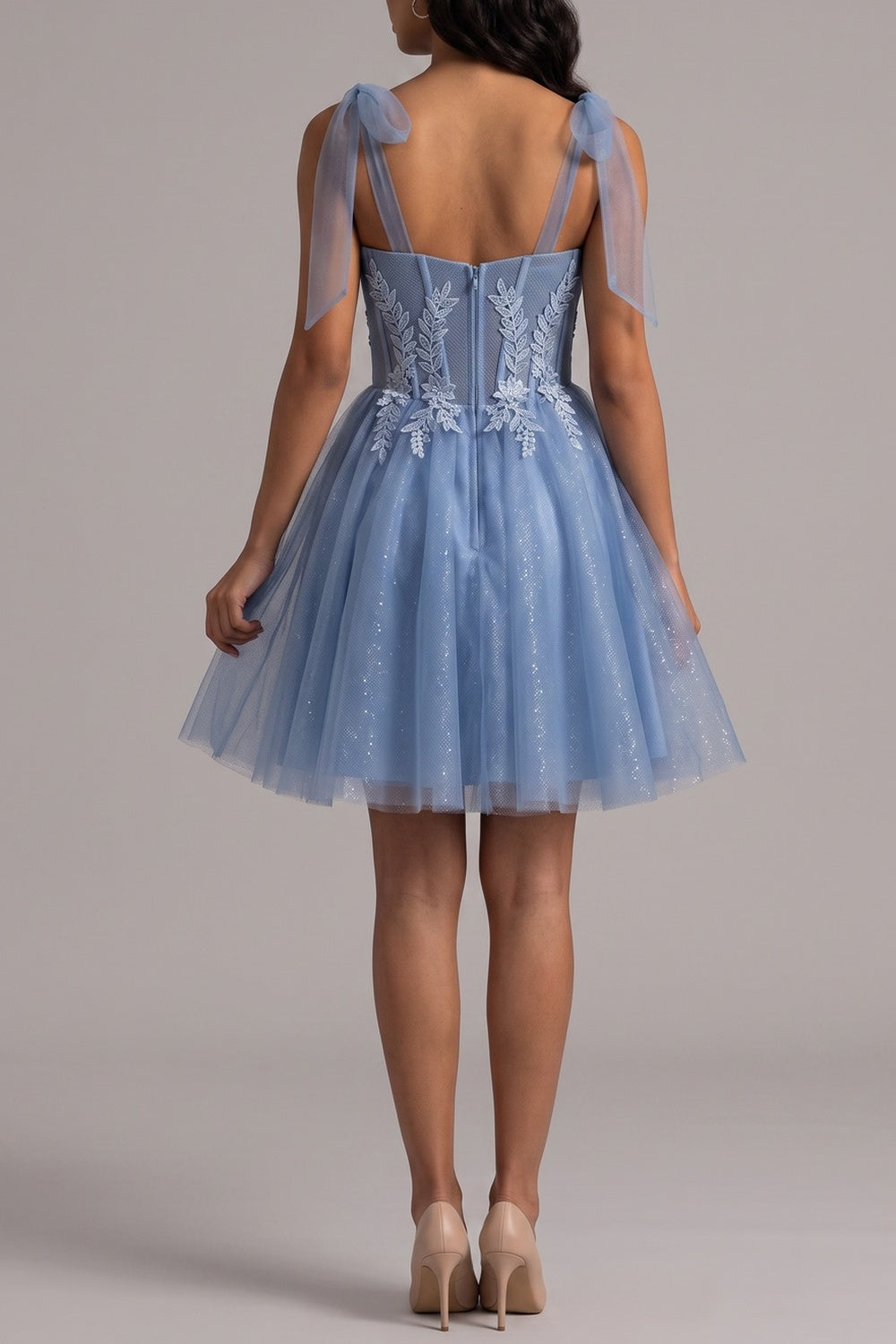 TULLE BOW STRAP LACE CORSET MINI DRESS