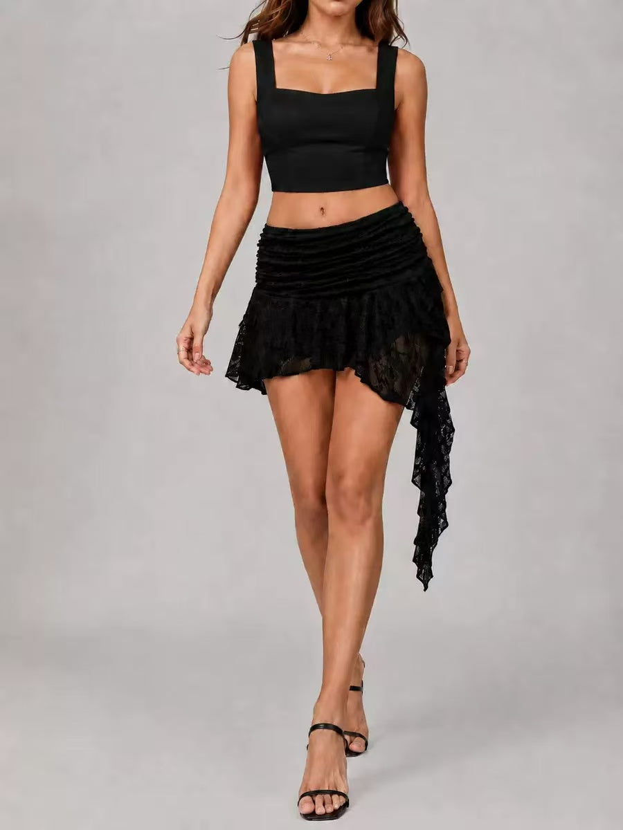 7c1bc3fcab3300bac8966d43a2839dfd RUCHED LACE ASYMMETRIC MINI SKIRT FOR PARTY