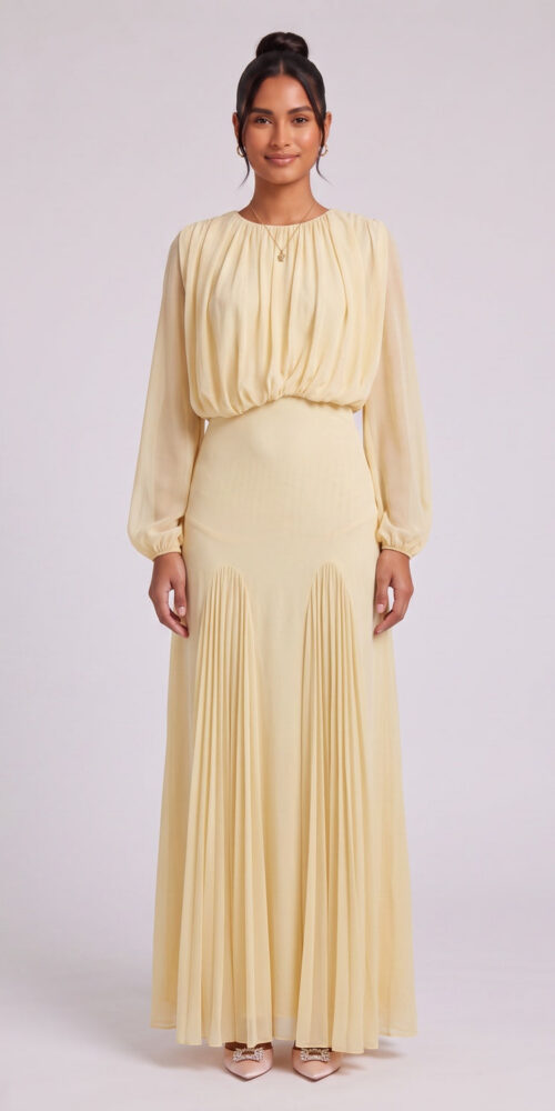 7cb5c52530fb21c6 PALE YELLOW CHIFFON BLOUSON MAXI DRESS FOR WEDDING GUEST