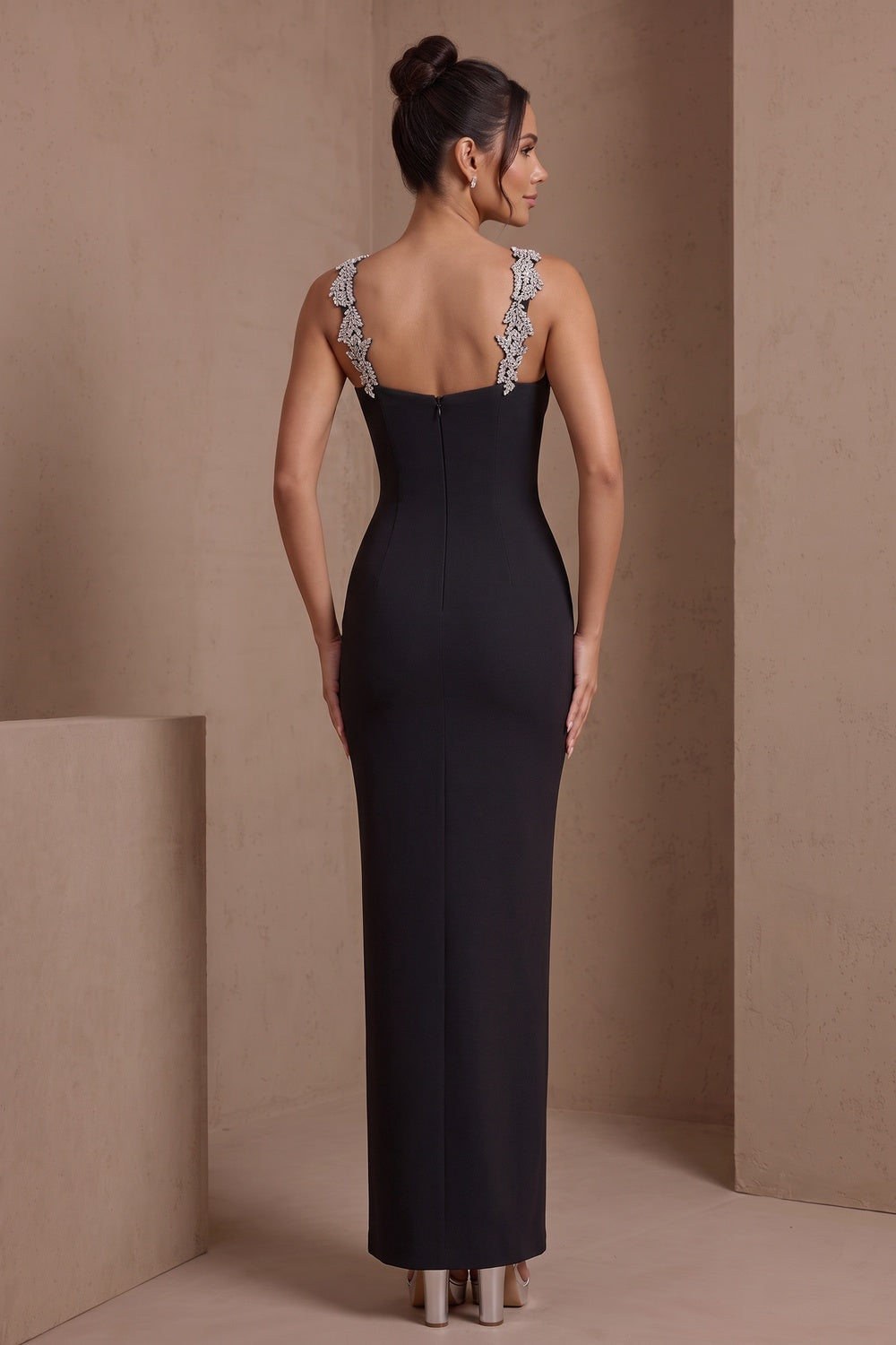 7cc11d0c5a23f55e BLACK RHINESTONE MERMAID MAXI DRESS, SWEETHEART NECKLINE FORMAL GOWN