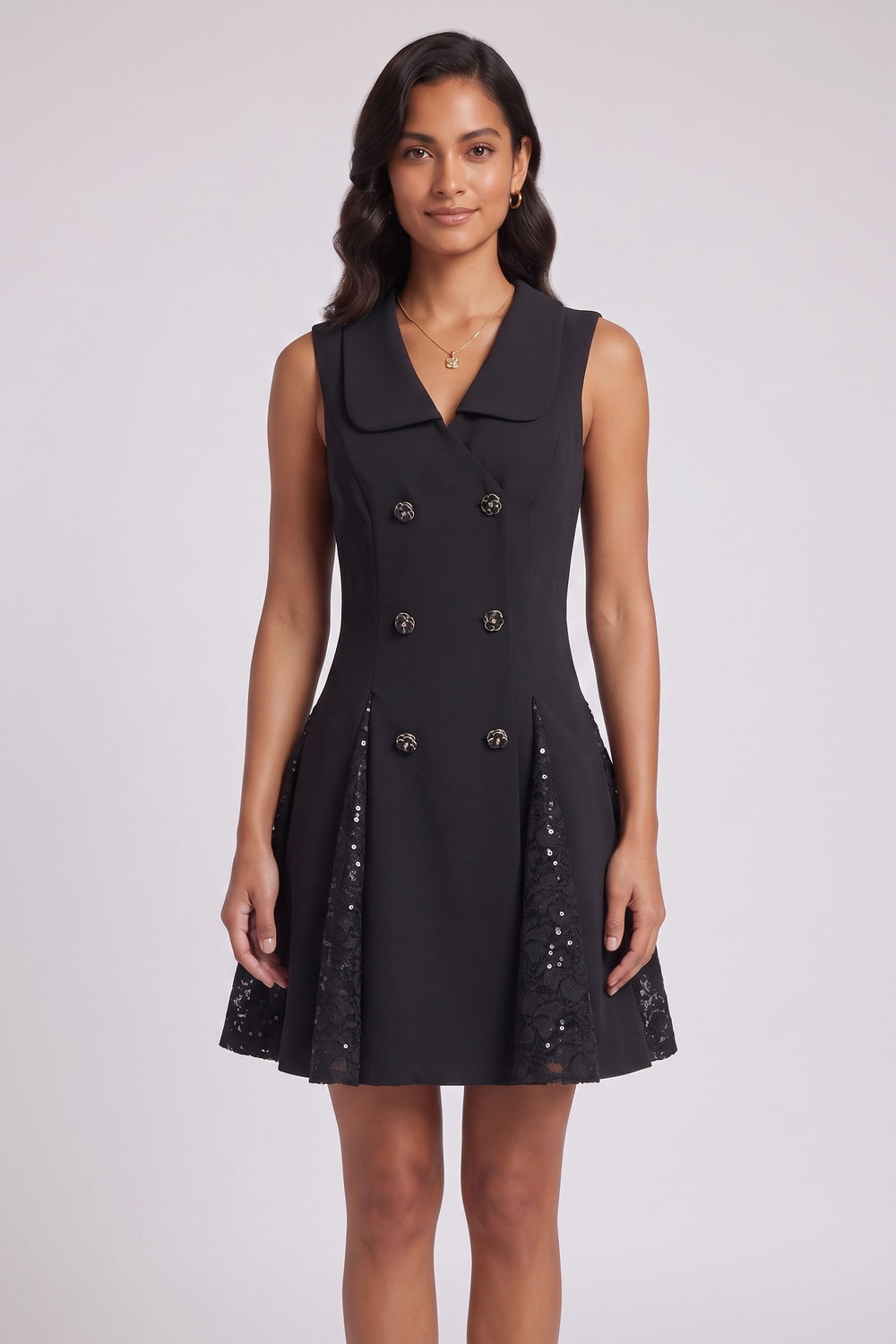 7d0c861a3b47c897 BLACK STRUCTURED CREPE A-LINE FIT-AND-FLARE DRESS