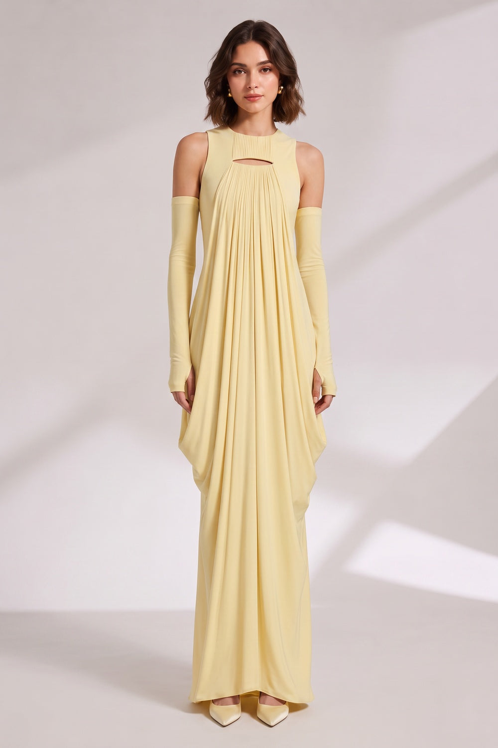 7d7a29a6d826b37b PALE YELLOW KEYHOLE MAXI DRESS FOR WEDDING GUEST