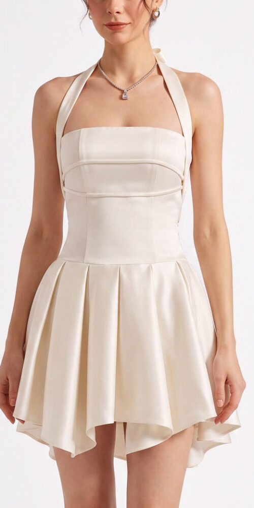 7d841a2078b00a2d HALTER DOUBLE STRAP SATIN FIT & FLARE MINI DRESS