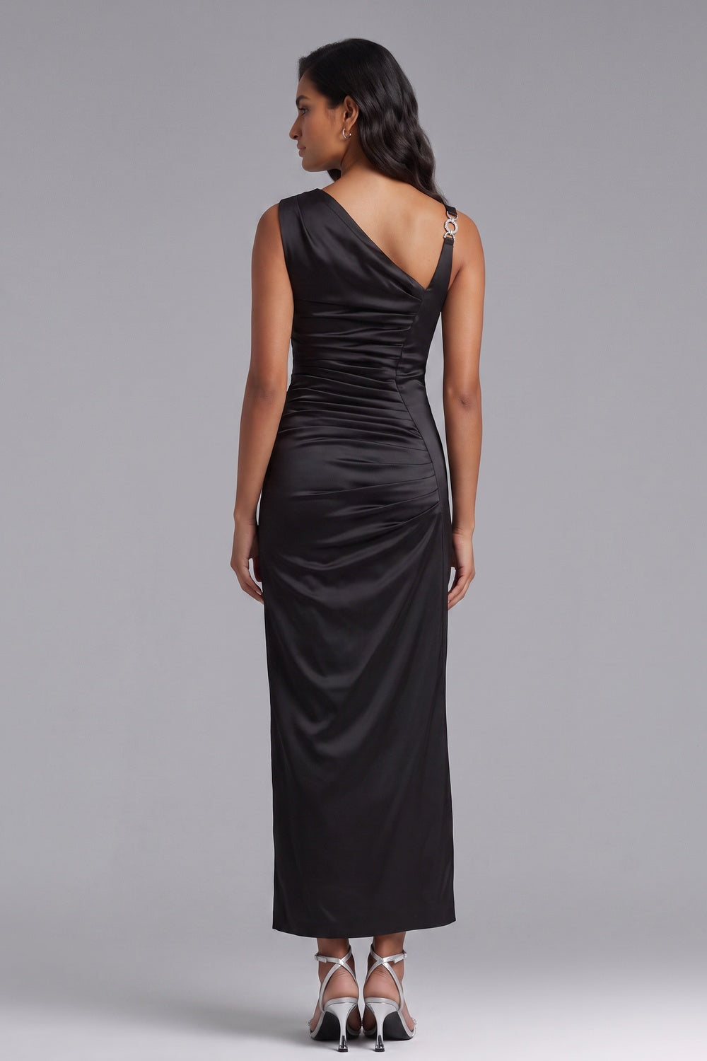 7e6944b33998efa4 BLACK SATIN COLUMN DRESS FOR EVENING