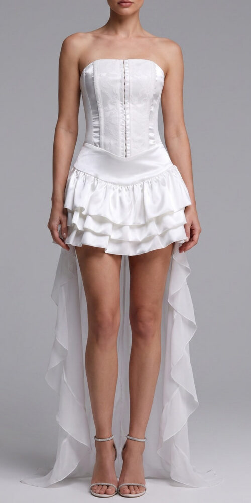 7ed1c58499abb685 STRAPLESS CORSET HIGH-LOW RUFFLE MINI DRESS