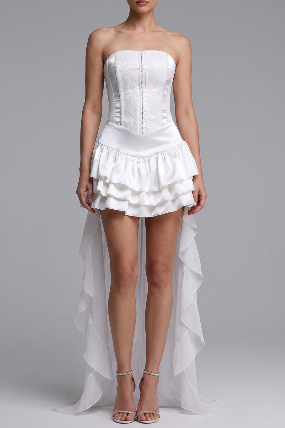 7ed1c58499abb685 STRAPLESS CORSET HIGH-LOW RUFFLE MINI DRESS