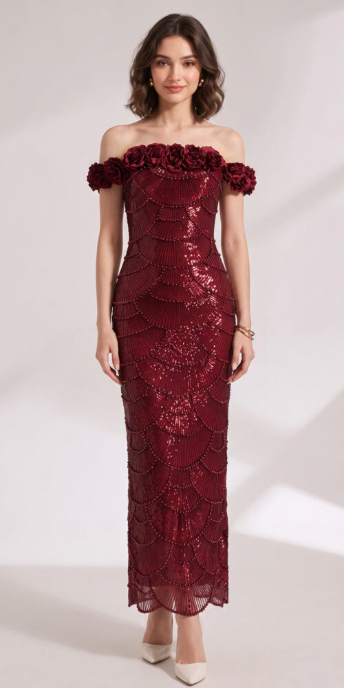 7f6811e15c3fa18e BURGUNDY SEQUIN MESH COLUMN GOWN