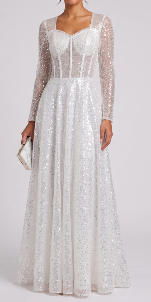 7f7094d9ef5fe6d0 WHITE SEQUIN TULLE A-LINE PROM GOWN
