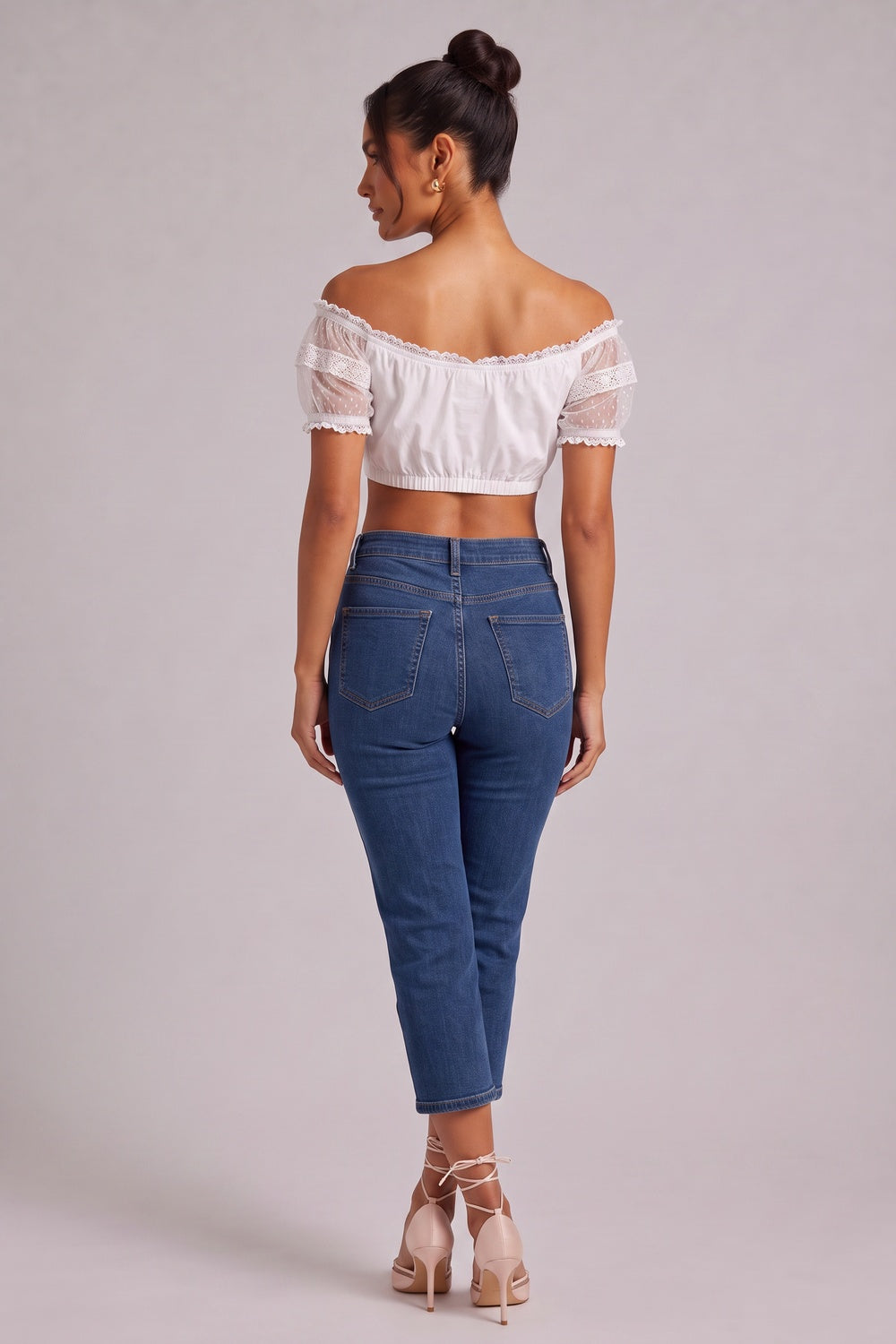 7f81d95fea031b26 WHITE COTTON BLEND CROPPED BLOUSE WOVEN TOP