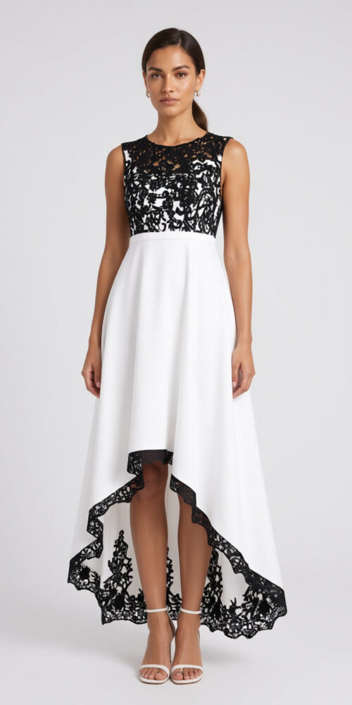 802e1e5362e4d12b FLORAL LACE HIGH-LOW A-LINE EVENING DRESS
