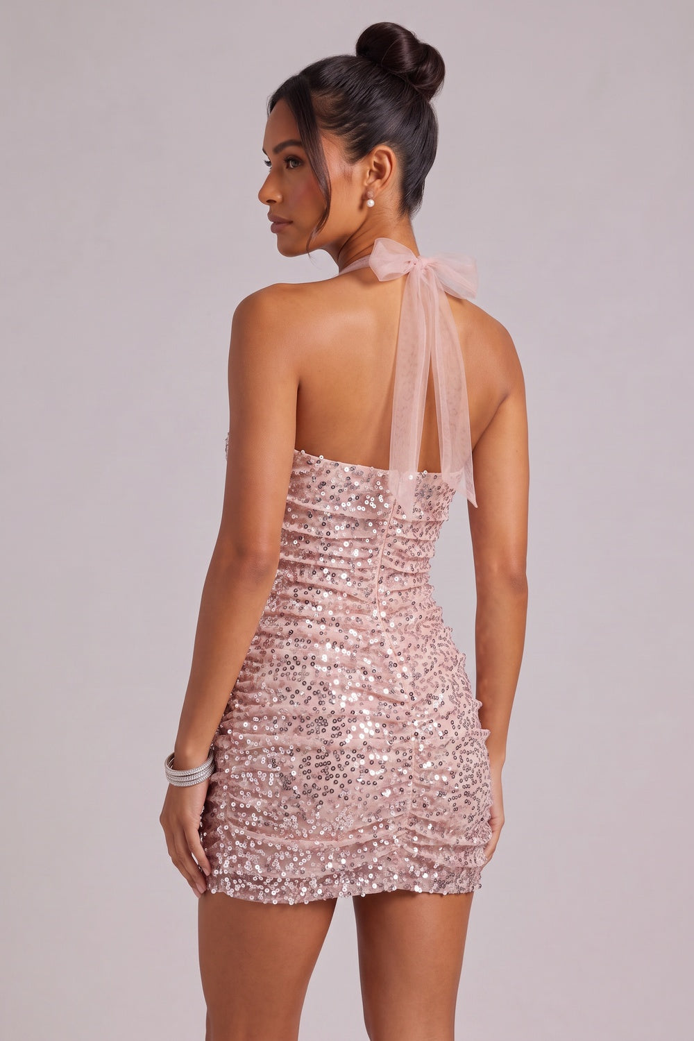 80e917dc57f12fcd BLUSH SEQUIN HALTER MINI DRESS FOR COCKTAIL PARTY