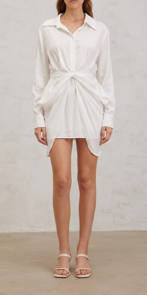 81286f64d0d89d39 COLLARED WRAP TWIST MINI DRESS, LONG SLEEVE