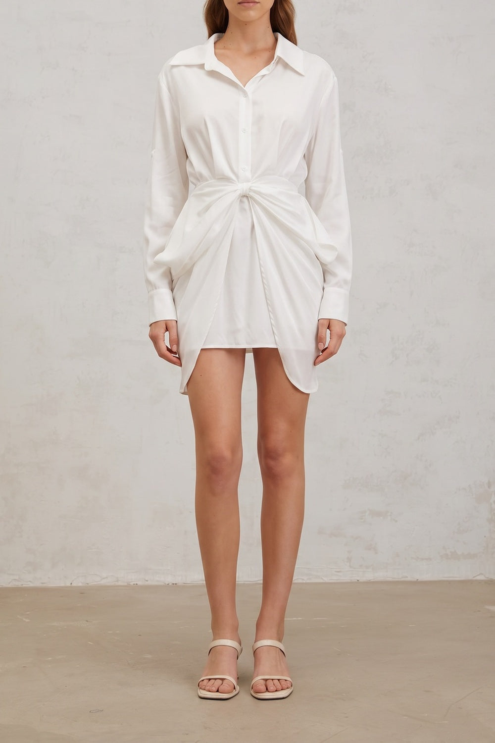 81286f64d0d89d39 COLLARED WRAP TWIST MINI DRESS, LONG SLEEVE