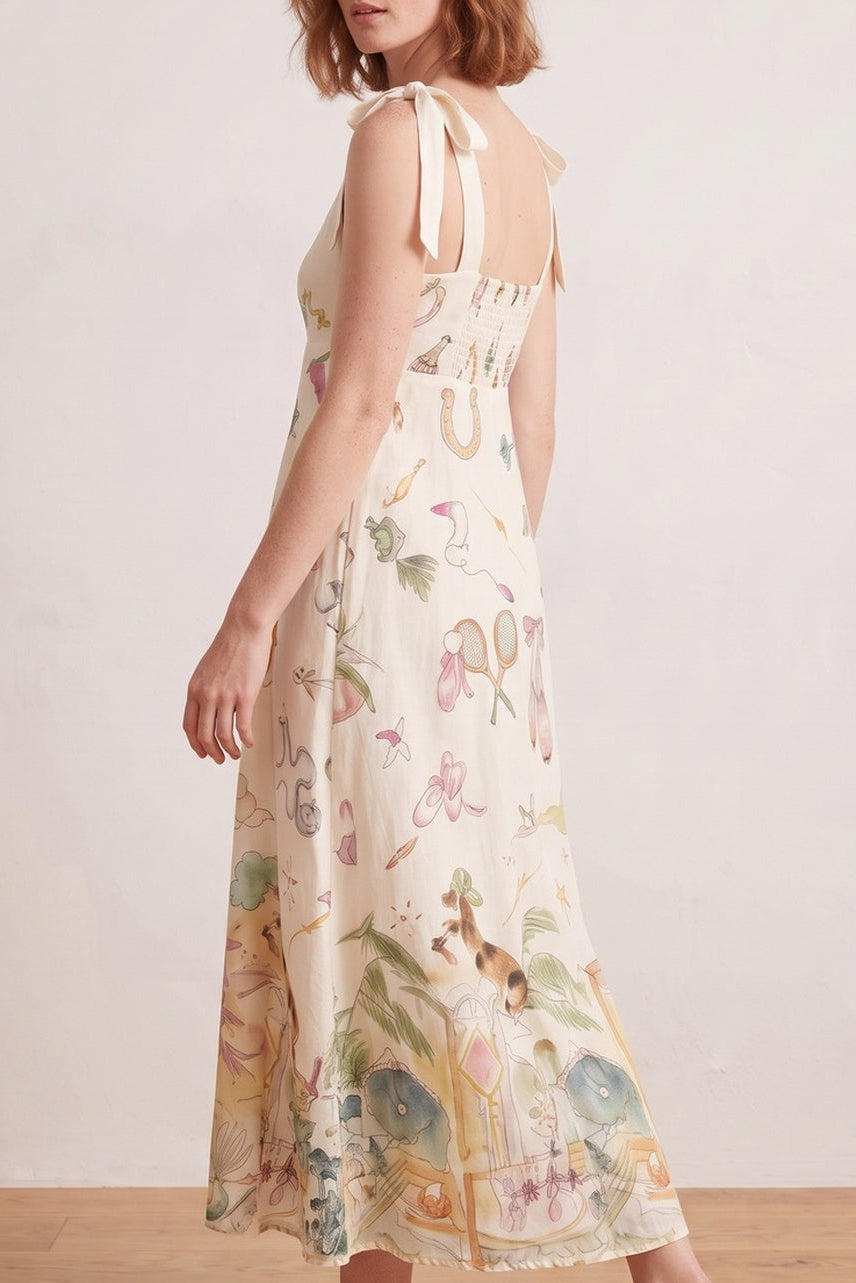 81528e1bd1e8825b BOW STRAP WHIMSICAL MIDI DRESS FOR WEDDING GUEST