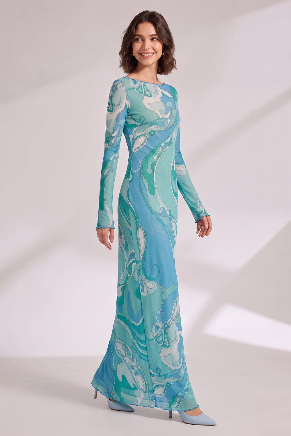 81a37054bea59713 ABSTRACT WAVE PRINT MAXI DRESS TEAL BLUE