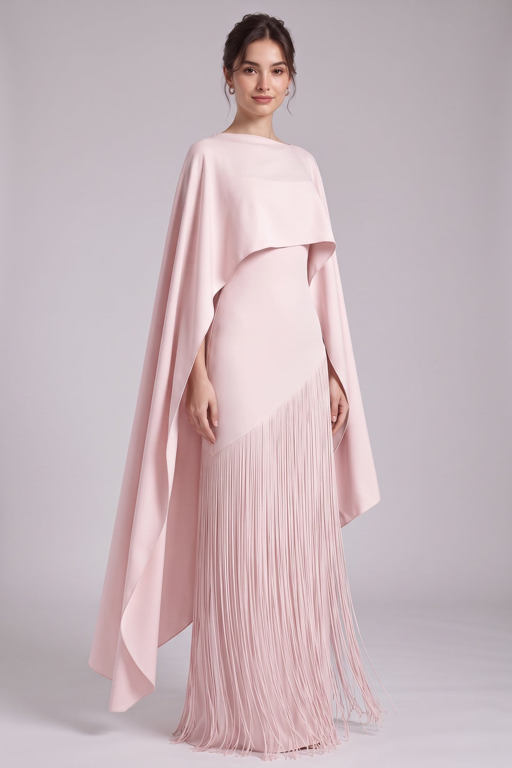 82bcaef1fa557dbe PALE PINK CAPE COLUMN GOWN - ASYMMETRIC EVENING DRESS
