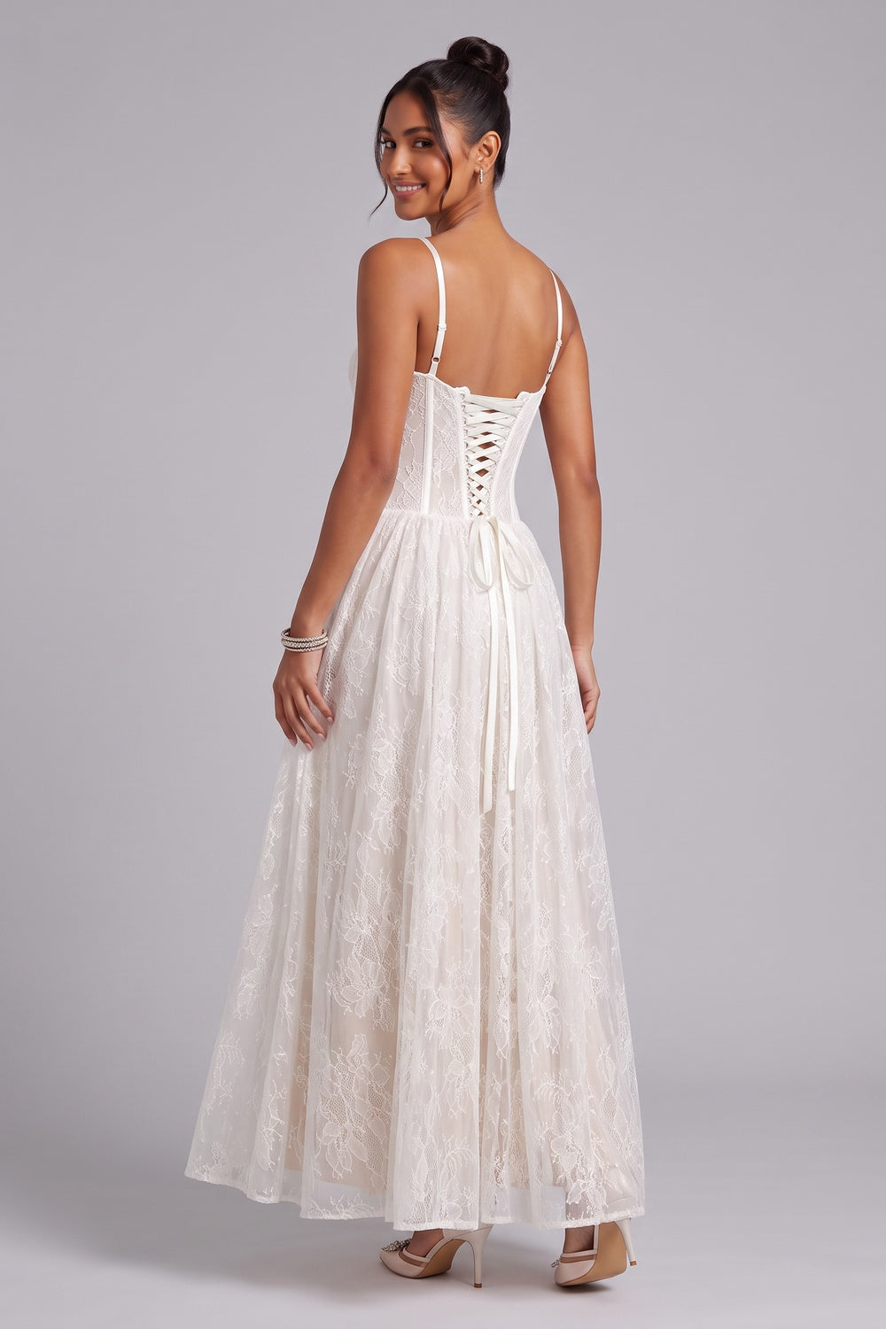 8384ed7620bb75a1 WHITE LACE CORSET MIDI DRESS FOR WEDDING GUEST