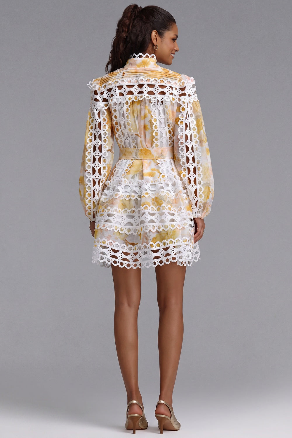 83cf60d3079a3a60 WHITE YELLOW FLORAL LACE A-LINE MINI DRESS