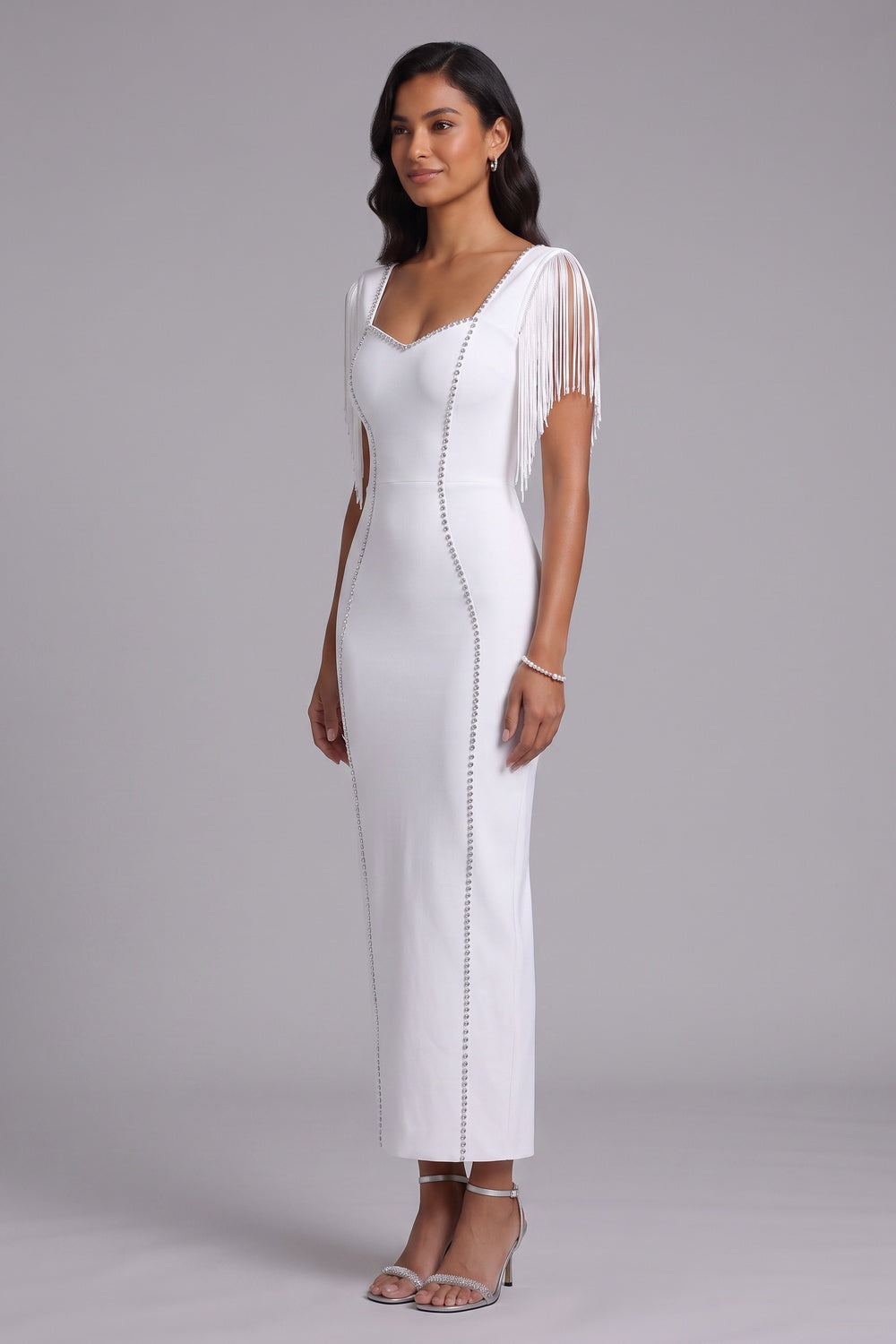 844cf69aea4dc01a WHITE STRETCH KNIT SHEATH DRESS FOR WORK & EVENTS
