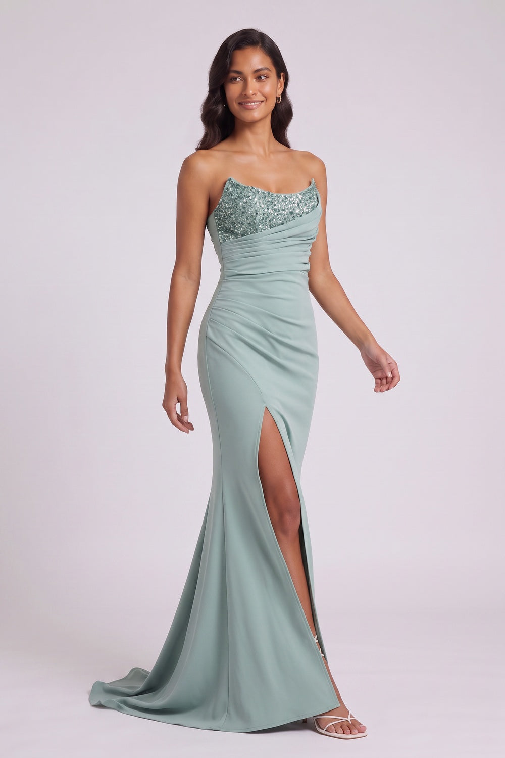 858952217c7448c8 MINT GREEN ONE-SHOULDER SEQUIN COCKTAIL GOWN