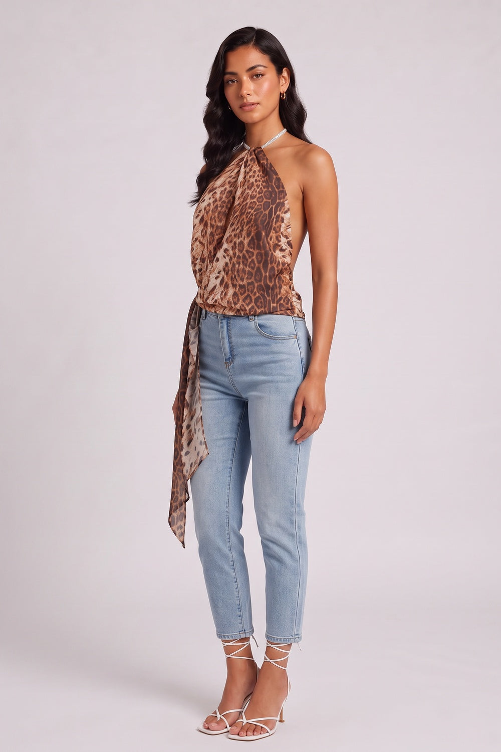 861f22391c7003fb LEOPARD HALTER BACKLESS WRAP CAMI TOP