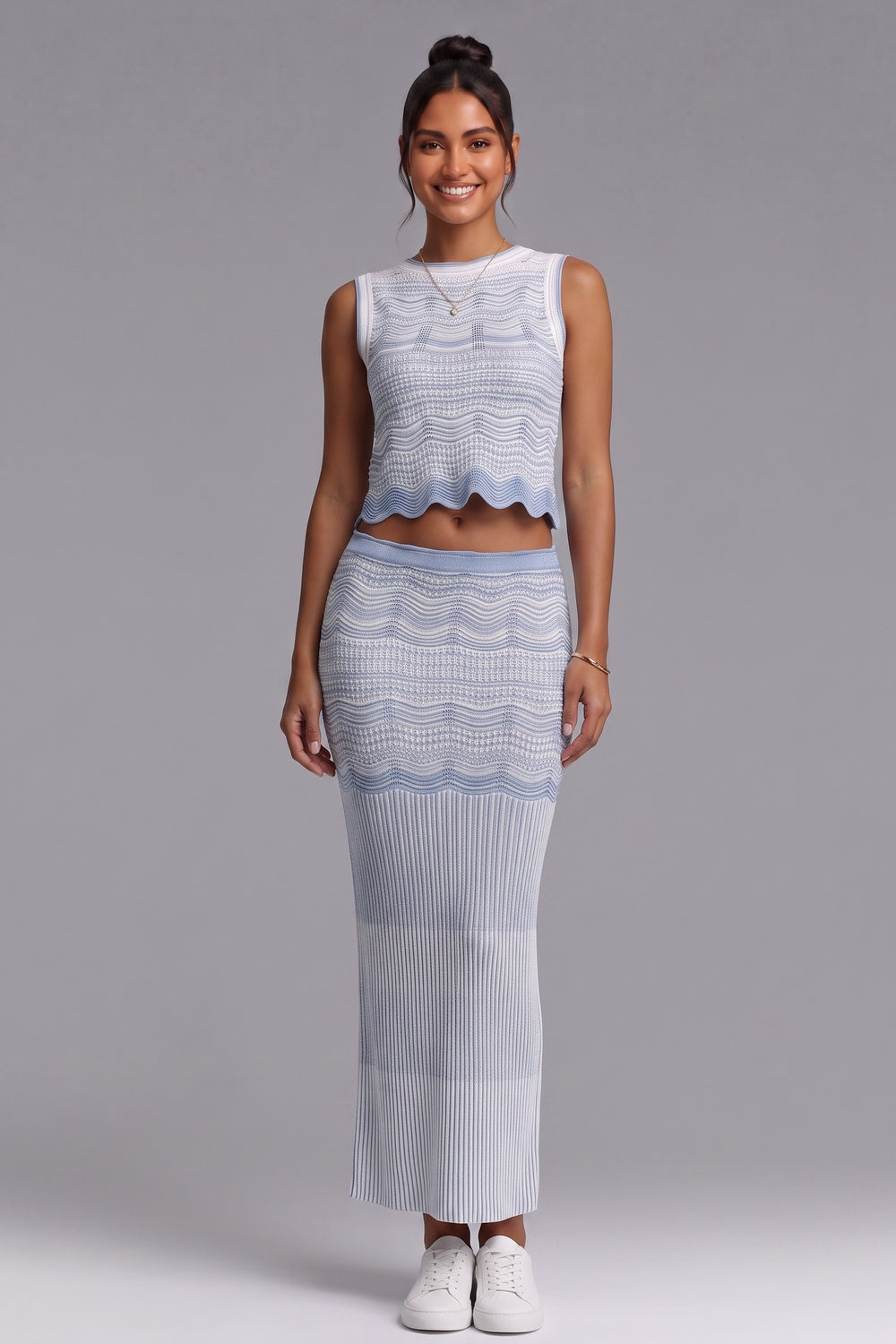 875ec28083c9b822 WAVY-KNIT CROP TOP & MIDI SKIRT SET