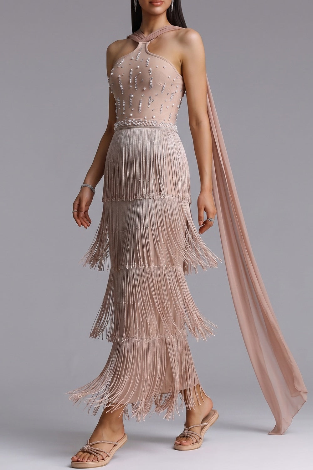 881000337a7e49ac HALTER BEADED FRINGE MAXI DRESS FOR EVENING