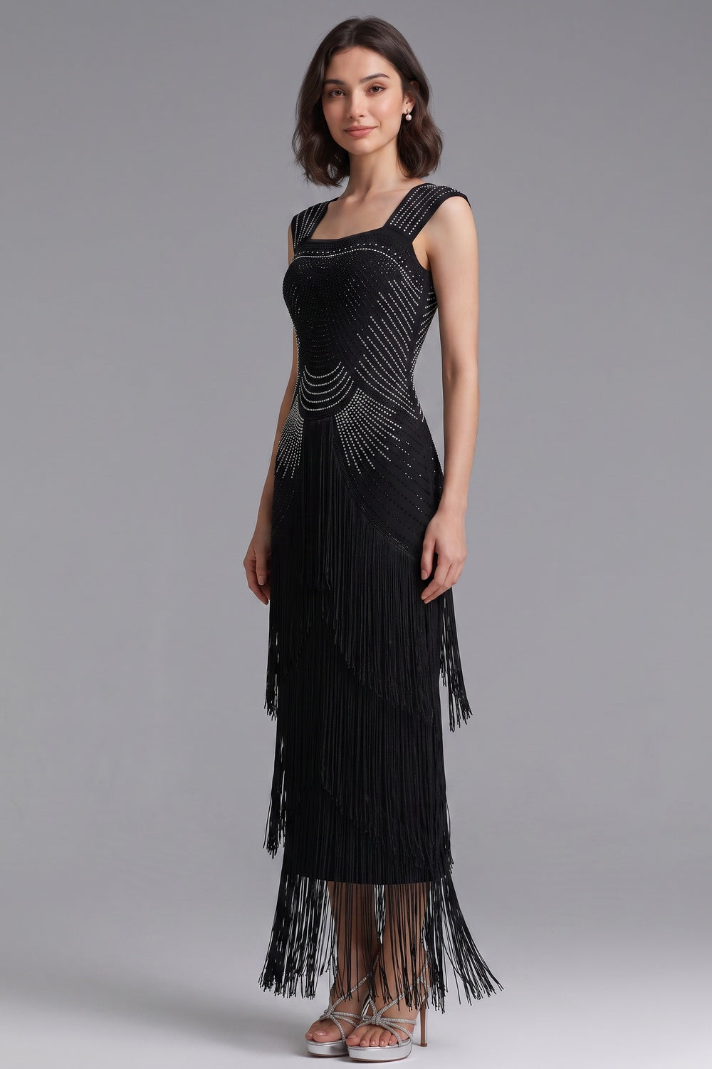 88d2bad3cc82f375 BLACK ART DECO BEADED SHEATH COCKTAIL DRESS FRINGE