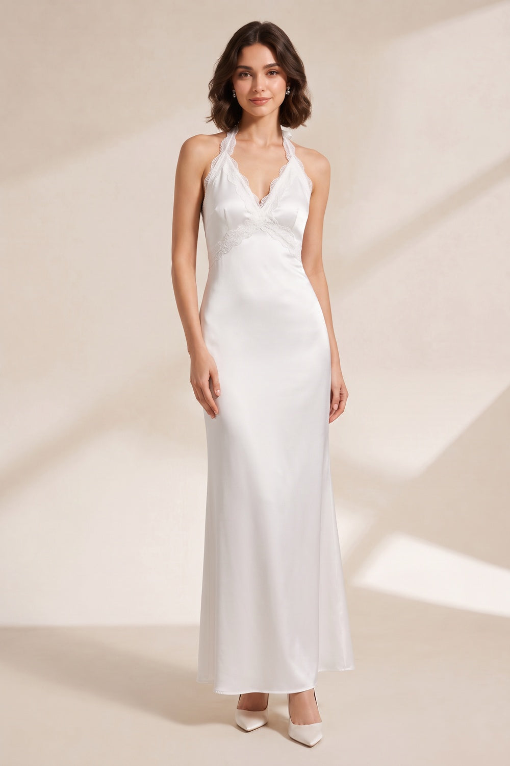 890e8cbd84cffaca WHITE HALTER LACE MAXI DRESS FOR WEDDING GUEST