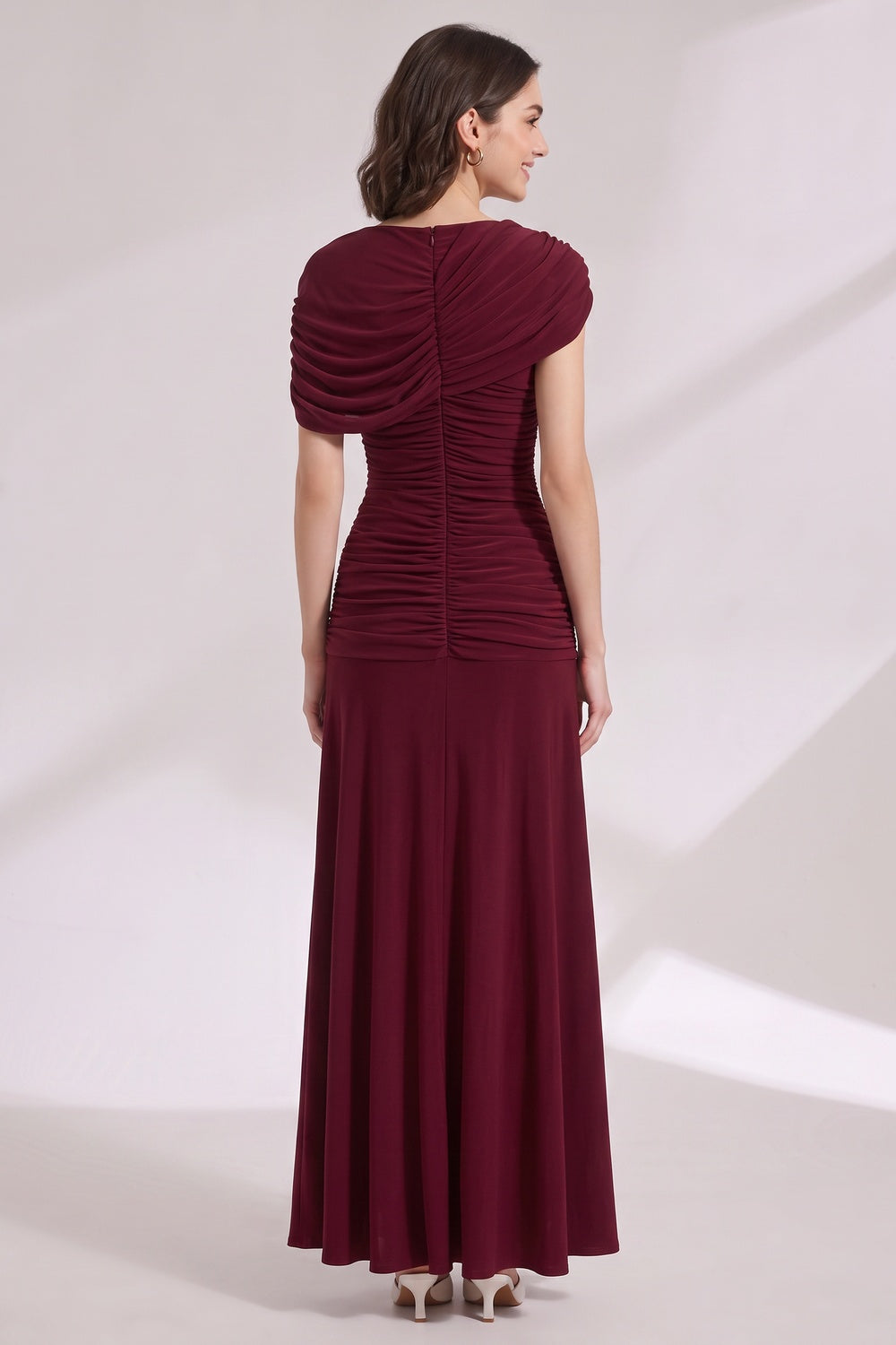 8912df2592a5b2d5 BURGUNDY FITTED BODICE FLARED GOWN | EVENING PARTY DRESS