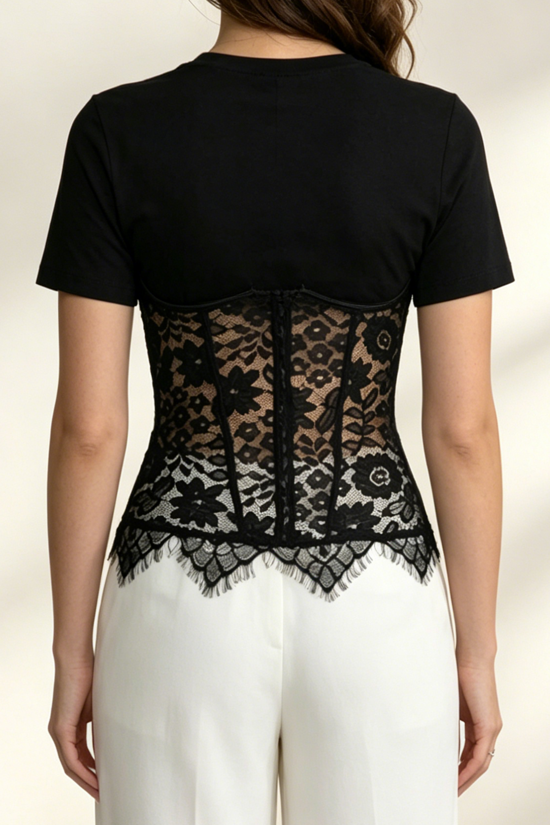 8_2b7fbe95-7387-4b01-9bca-6cfda2e45bff BLACK SPLICED FLORAL LACE CORSET SHORT SLEEVE T-SHIRT