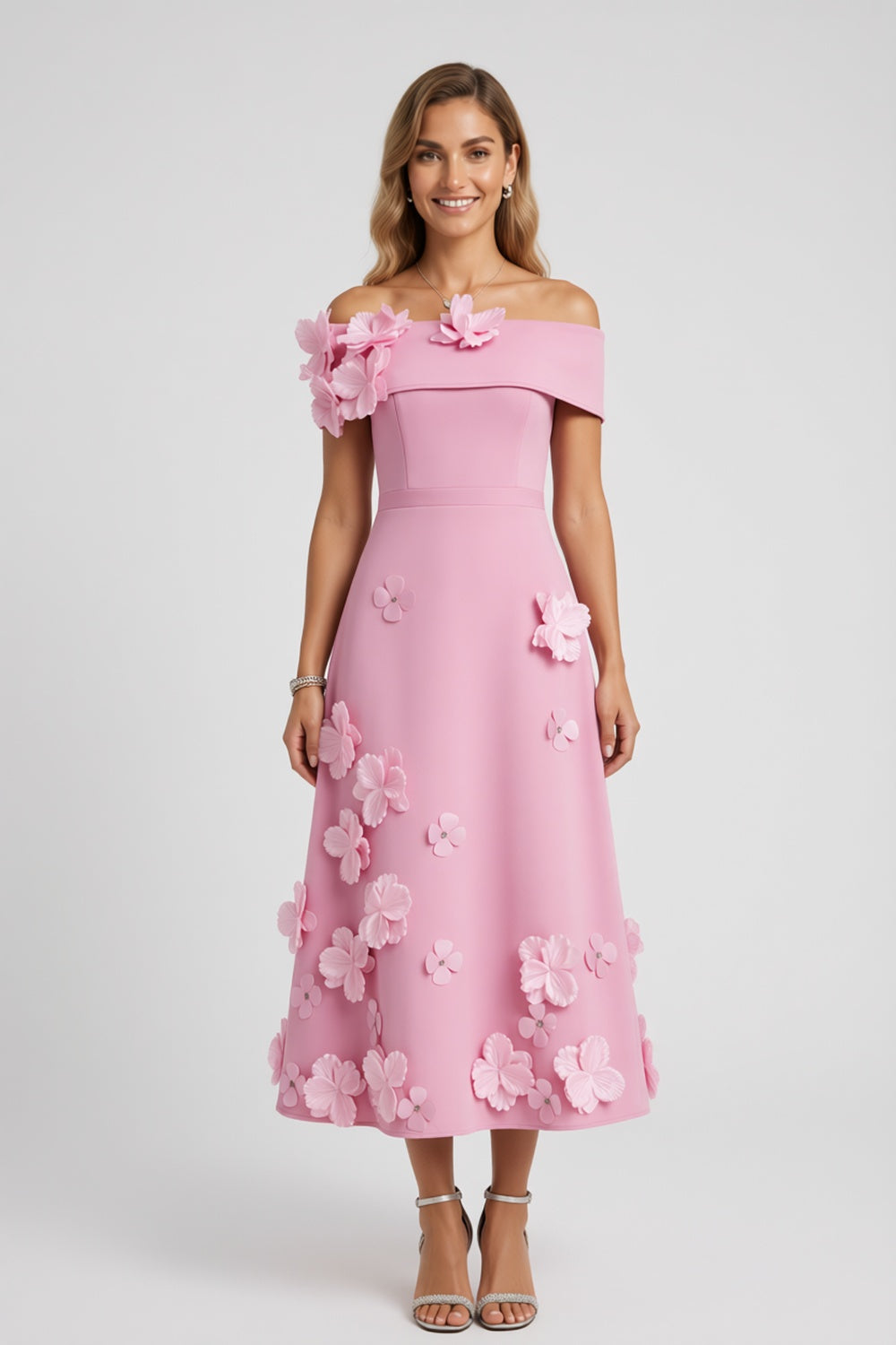 8a75e5228fc2e833 LIGHT PINK MATTE A-LINE FLARE EVENING DRESS