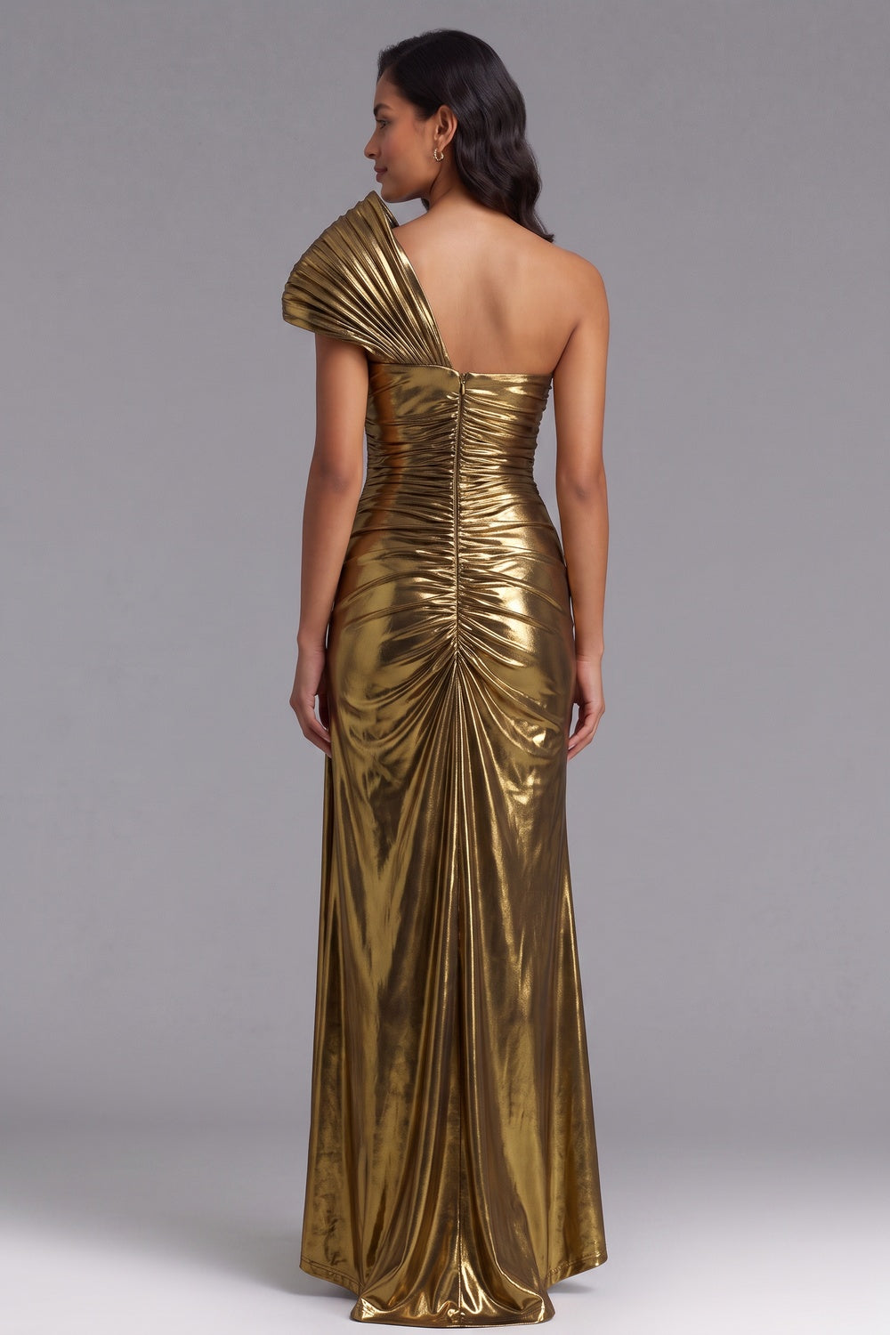 8a7fc643b88d40eb GOLD ONE-SHOULDER METALLIC MAXI DRESS, EVENING
