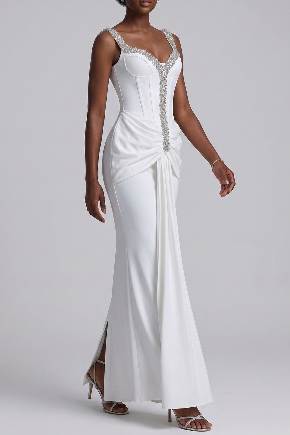 8aecfcd5fb7d51e8 RHINESTONE CORSET MERMAID MAXI DRESS, DRAPED EVENING GOWN