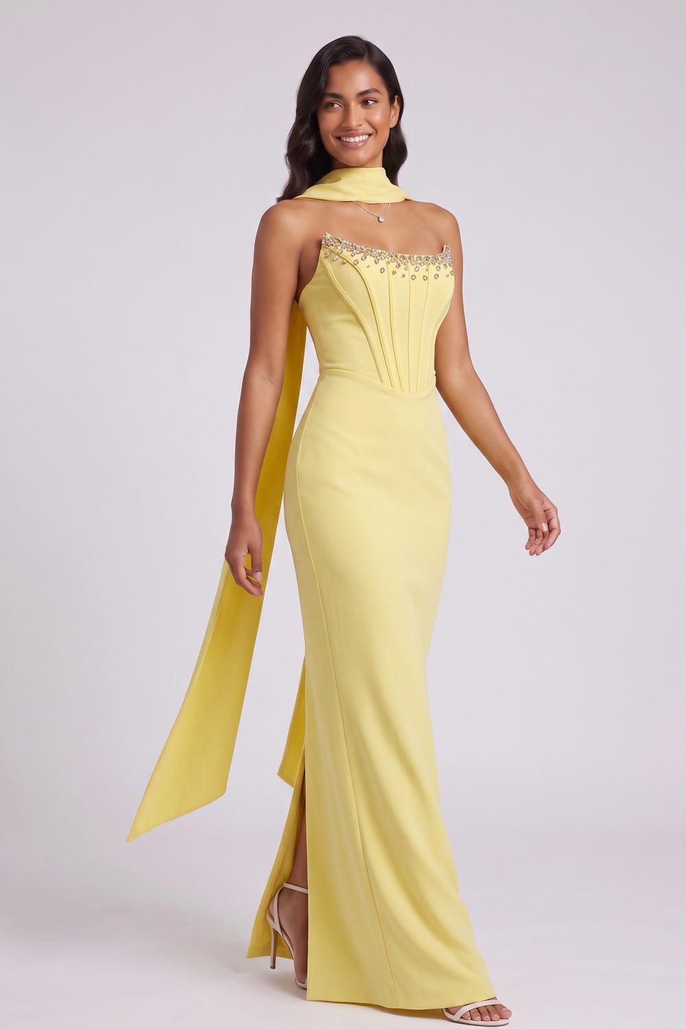 8af44fe7b38f3df1 YELLOW HALTER MAXI DRESS OPEN BACK BOW DETAIL