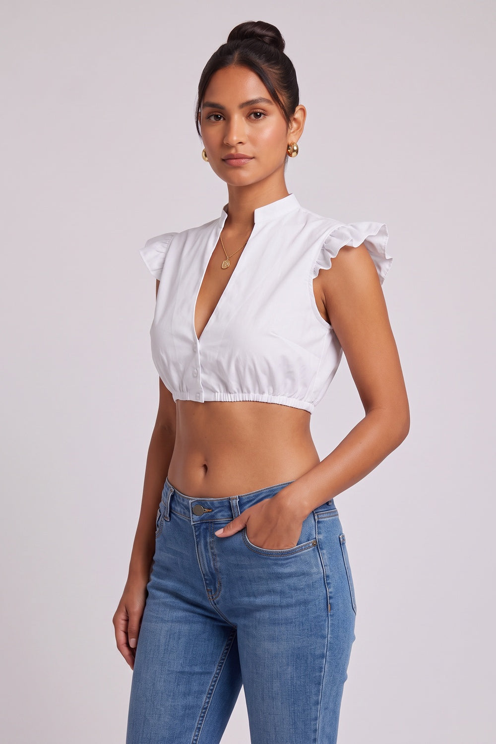 8bd6e6c382495293 WHITE POPLIN FITTED CROP TOP BLOUSE FOR PARTY