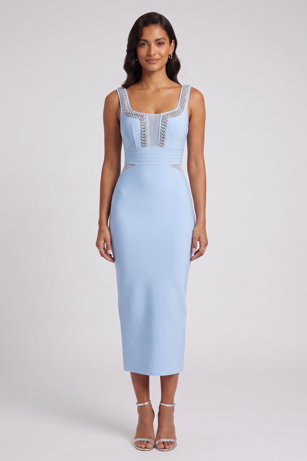 8c3ef2bf1b1b59b2 LIGHT BLUE HEAVY KNIT SHEATH DRESS
