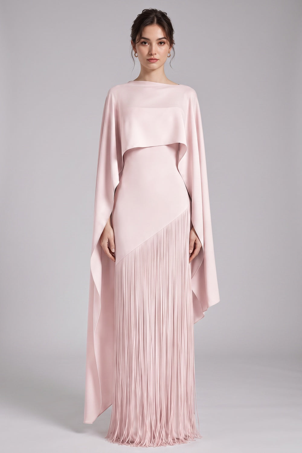 8c9fbd73e2954420 PALE PINK CAPE COLUMN GOWN - ASYMMETRIC EVENING DRESS