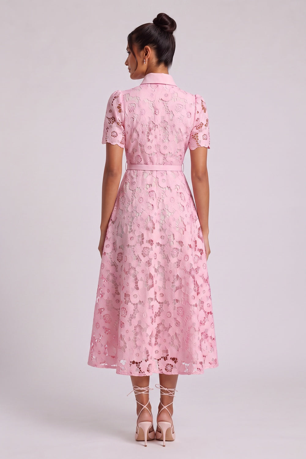 8d795e84cc3a5816 LIGHT PINK FLORAL LACE A-LINE MIDI DRESS