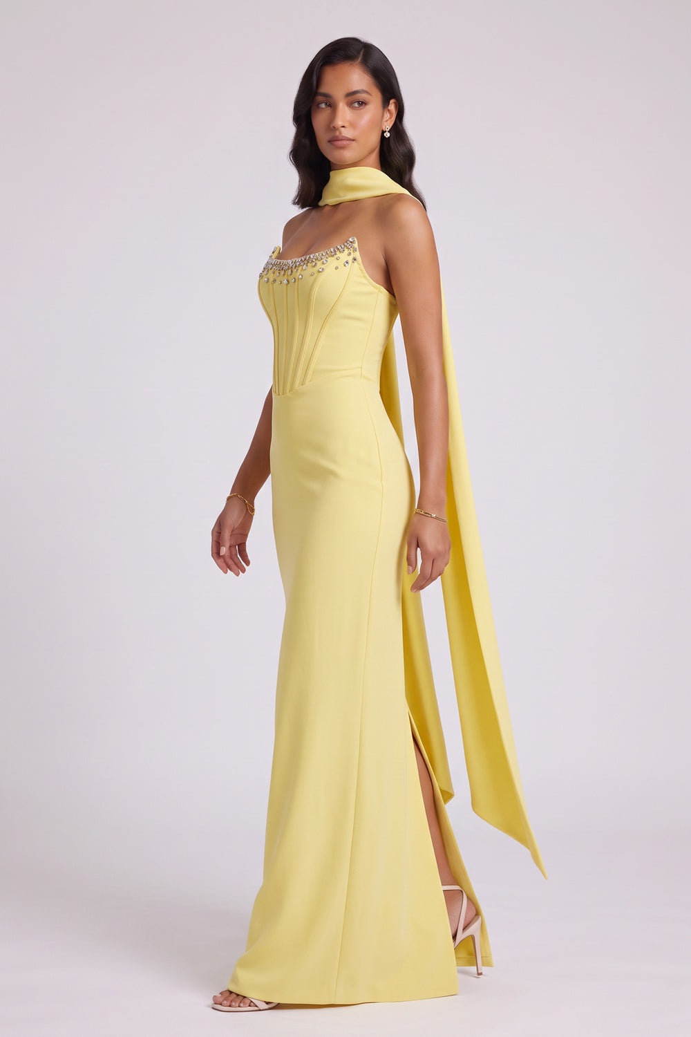 8db776c3ccd266b5 YELLOW HALTER MAXI DRESS OPEN BACK BOW DETAIL