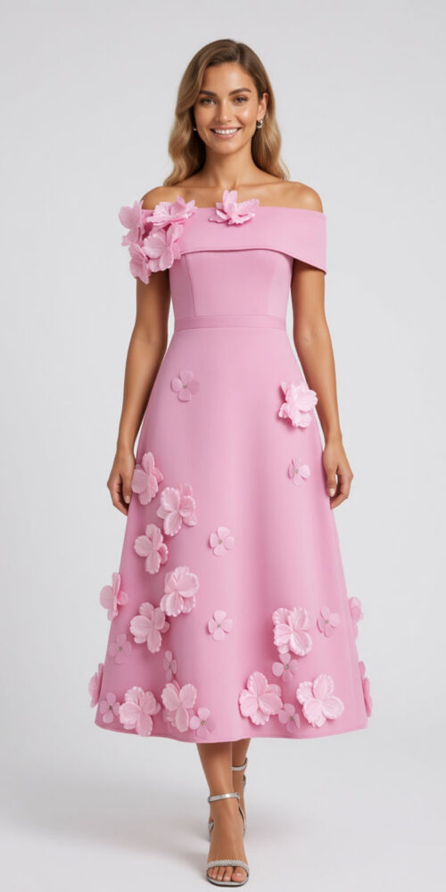 LIGHT PINK MATTE A-LINE FLARE EVENING DRESS