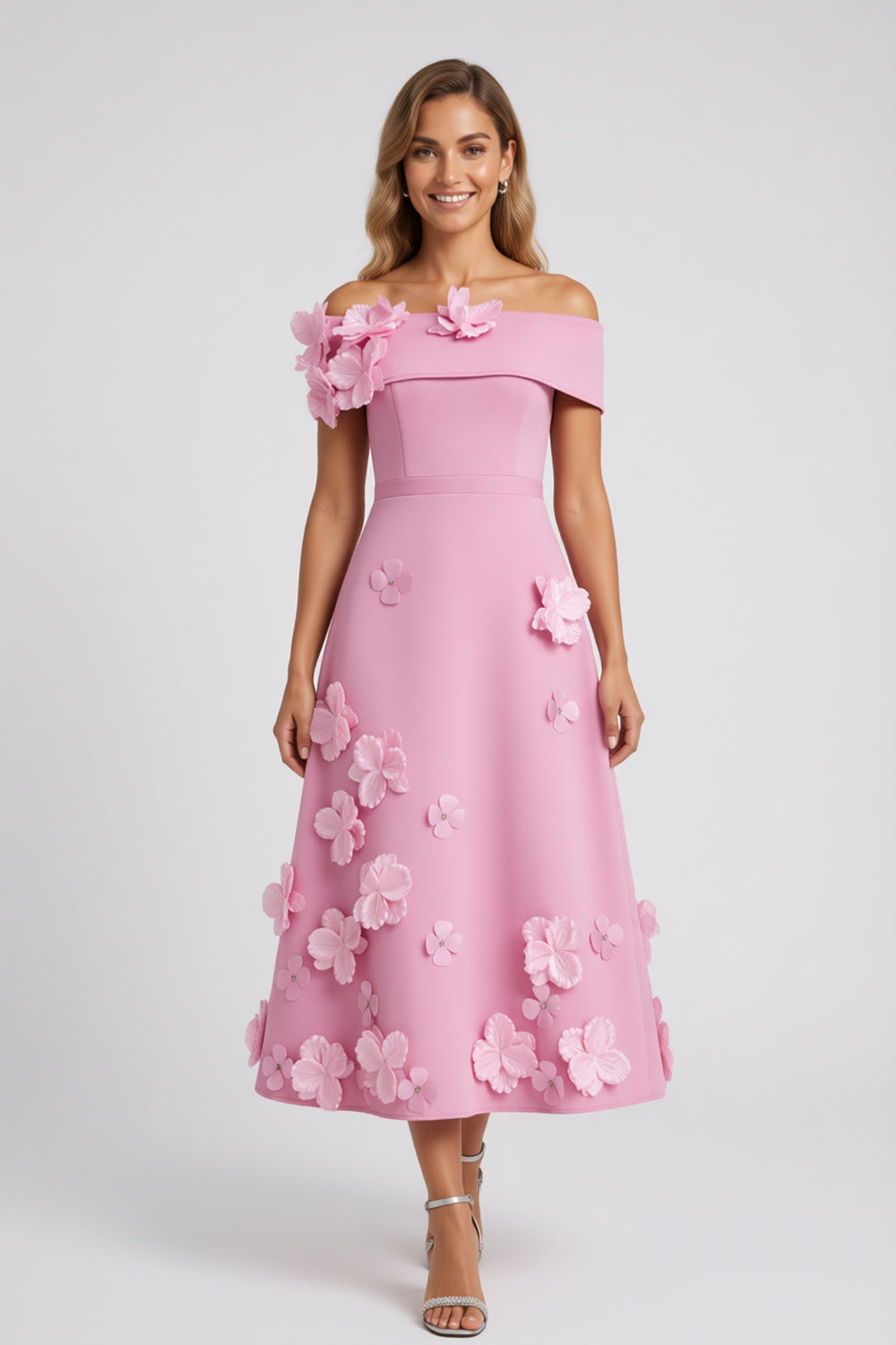 8e283220d5841ee0 LIGHT PINK MATTE A-LINE FLARE EVENING DRESS