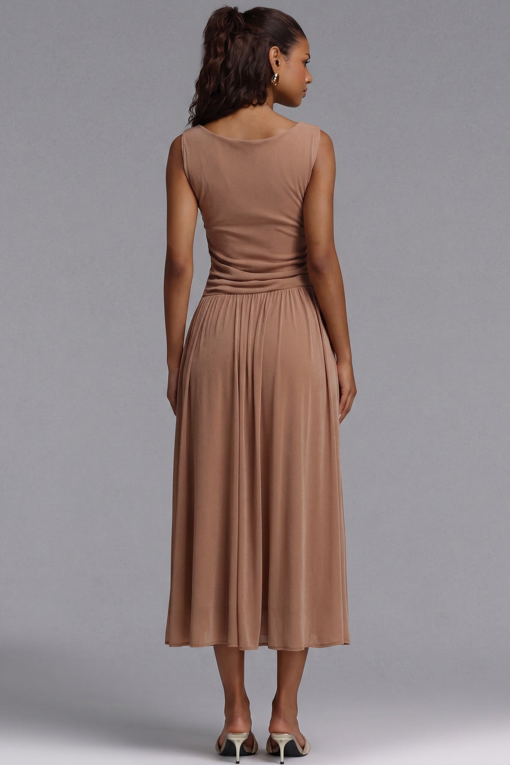 8ea6496f9fb12652 BEIGE FIT-AND-FLARE MIDI DRESS - LIGHTWEIGHT JERSEY