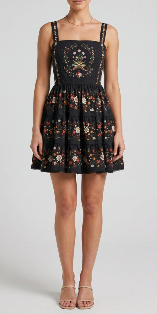 8ec5b6c7d8ad9ae5 SQUARE NECK FLORAL TIERED SPAGHETTI STRAP MINI DRESS