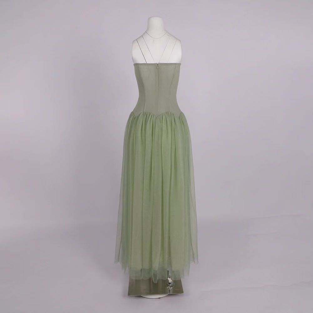SAGE GREEN CHIFFON A-LINE FORMAL GOWN