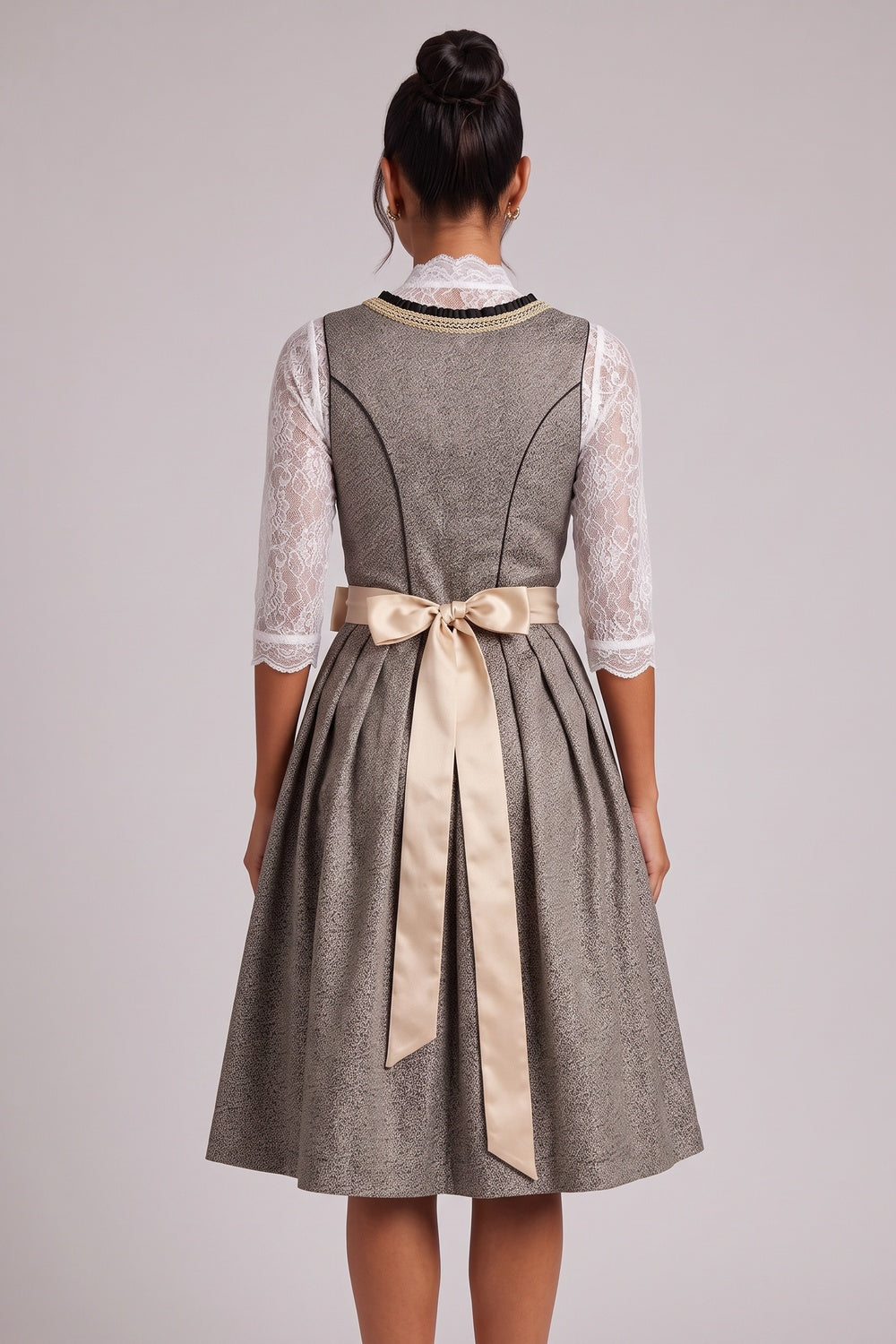 8f539e96e06f19ff GREY-BROWN MELANGE JACQUARD FIT-AND-FLARE DIRNDL SET